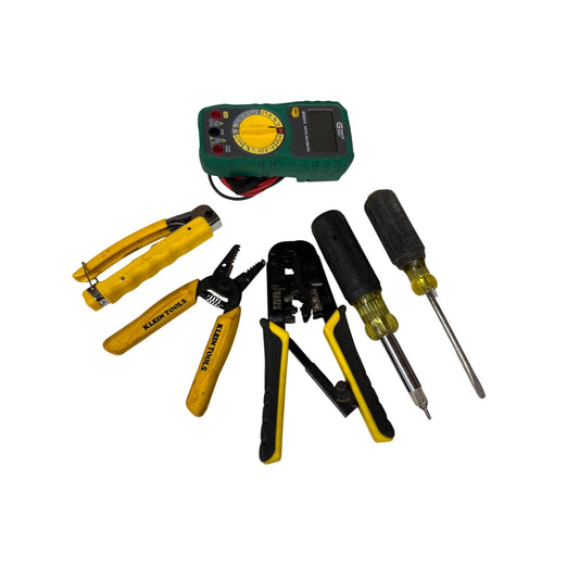Klien tools lot AND METER (strippers, screw drivers crimpers low voltage, various 6 pieces(Preowned)