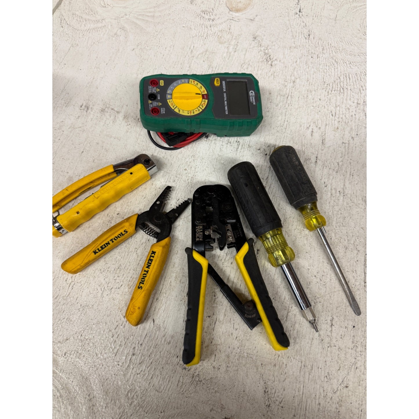 Klien tools lot AND METER (strippers, screw drivers crimpers low voltage, various 6 pieces(Preowned)
