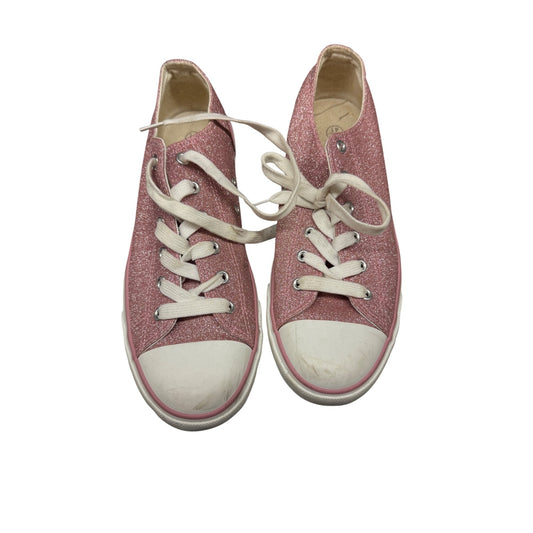 Womens Pink Glitter Canvas Lace-Up Sneakers Size 10  With White Rubber Toe Cap And Sole ( Preowned)