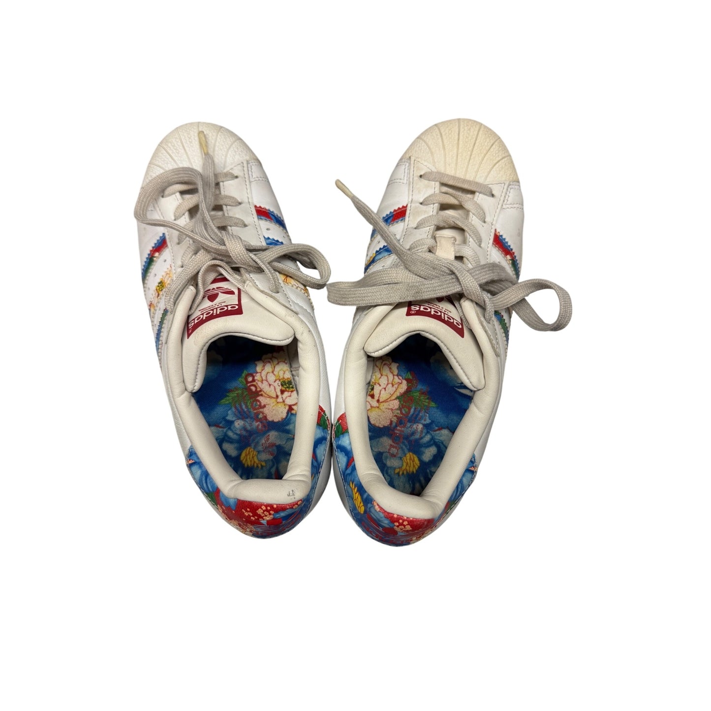 Adidas Superstar Womens Floral Print Sneakers White Red Blue Size 6 ( Preowned)