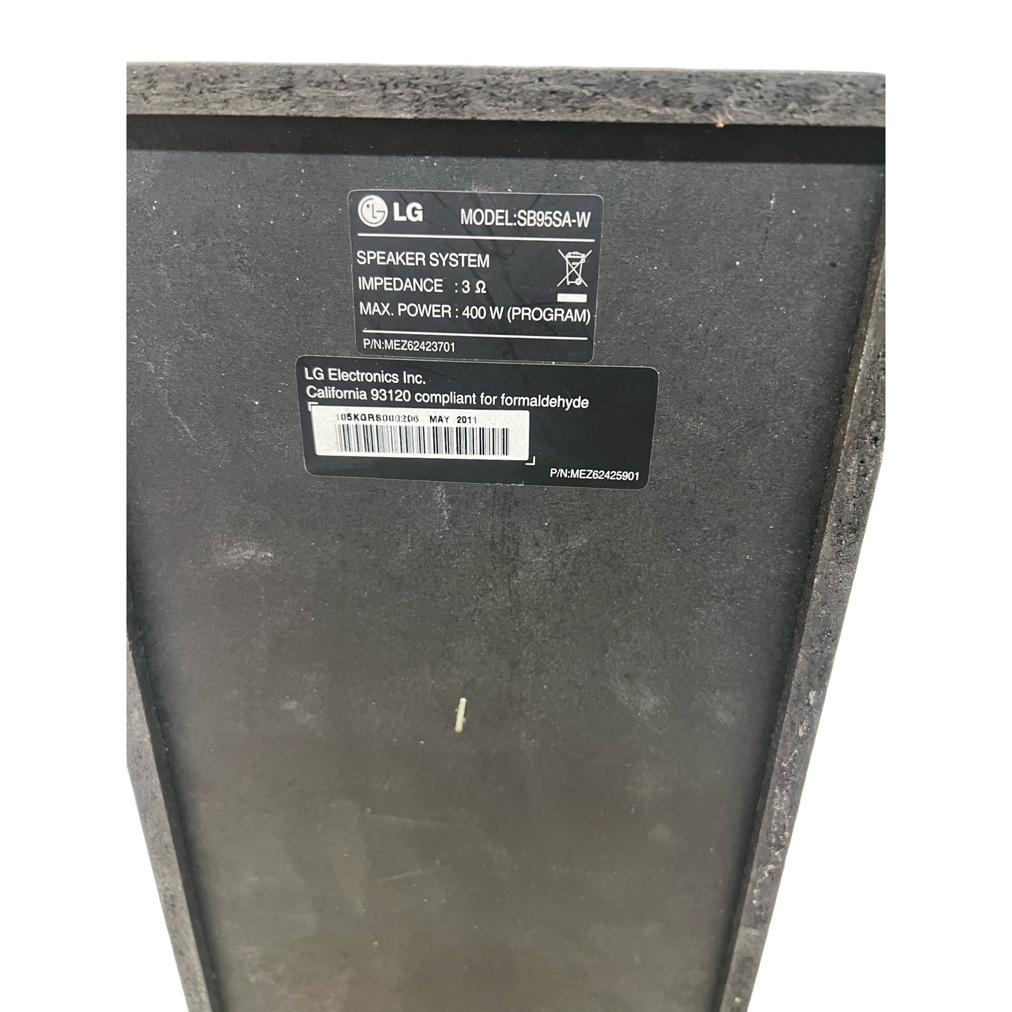 📝LG Subwoofer Only SB95SA-W, Impedance 3 Ohms Max Power 400W ( Preowned) tested