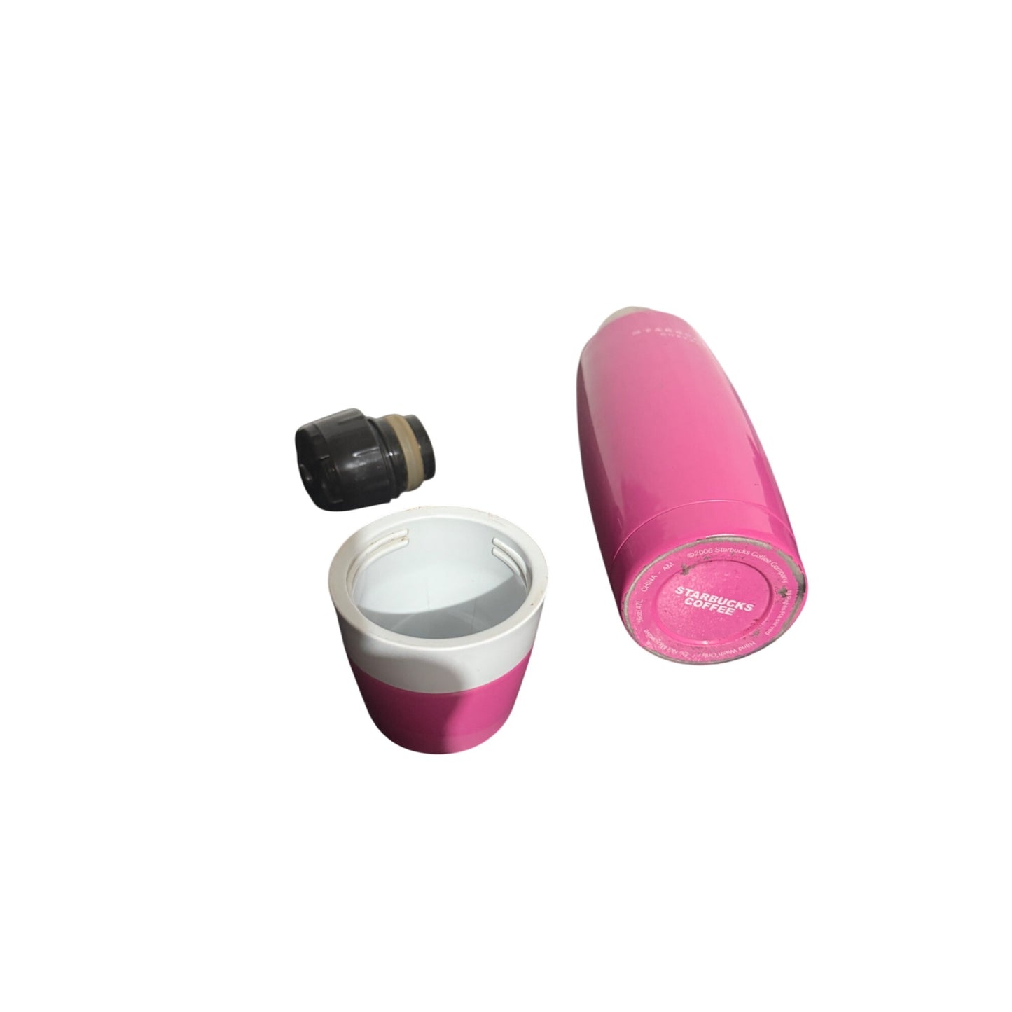 (Preowned) Starbucks 16oz Stainless Steel Thermos Bullet Barista Travel Pink White 2006